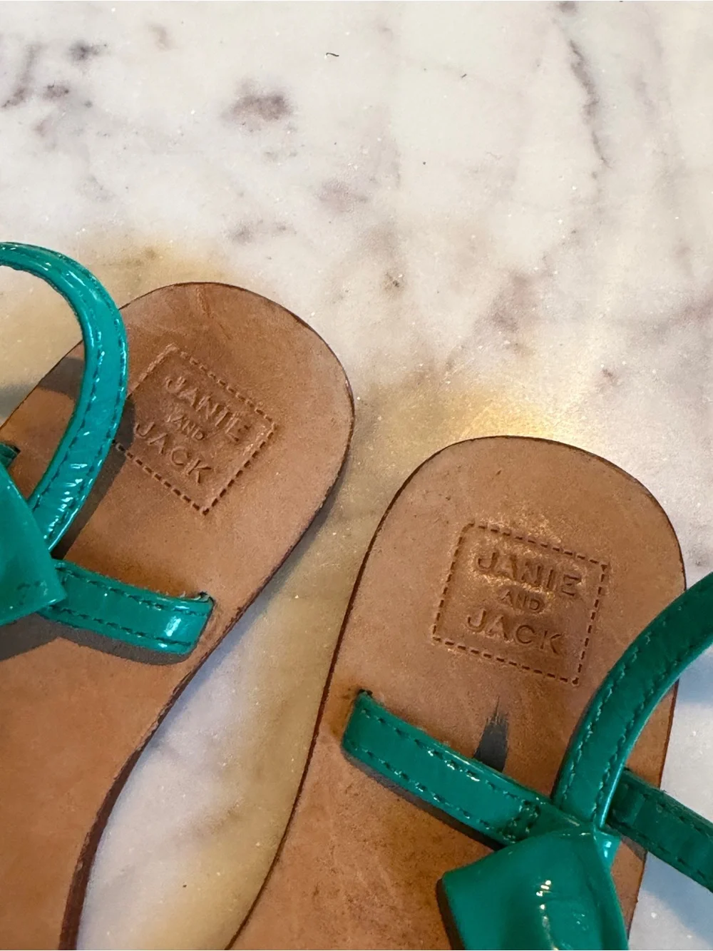 Janie and Jack Girls Teal Bow T-Strap Sandals 7 T